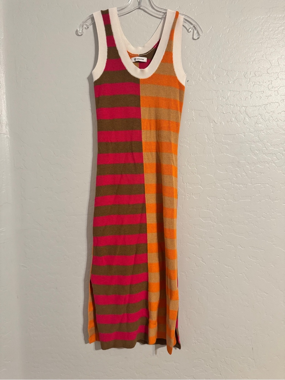 👗Wenrine Multicolor Striped Ribbed Knit Scoop Neck Maxi Dress, Stretch S